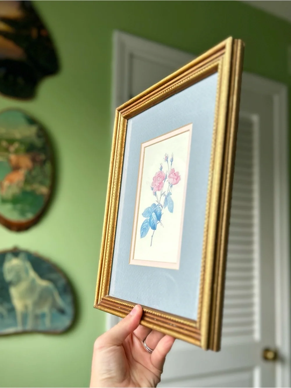 Vintage Botanical Framed Rose Florals + Buds Elegant Wall Decor Art